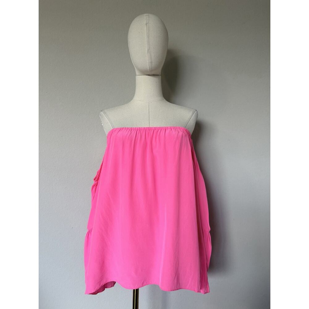 Lilly Pulitzer Size Large Sanilla Top 100% Silk Off the Shoulder Blouse Hot Pink - Picture 2 of 13